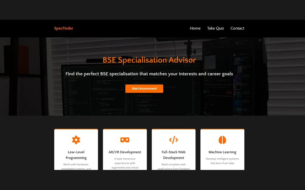 SpecFinder landing page listing software engineering specialisation paths